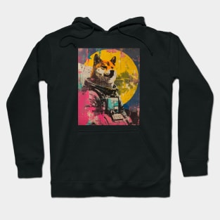 Vintage and vivid shiba dog astronaut portrait Hoodie